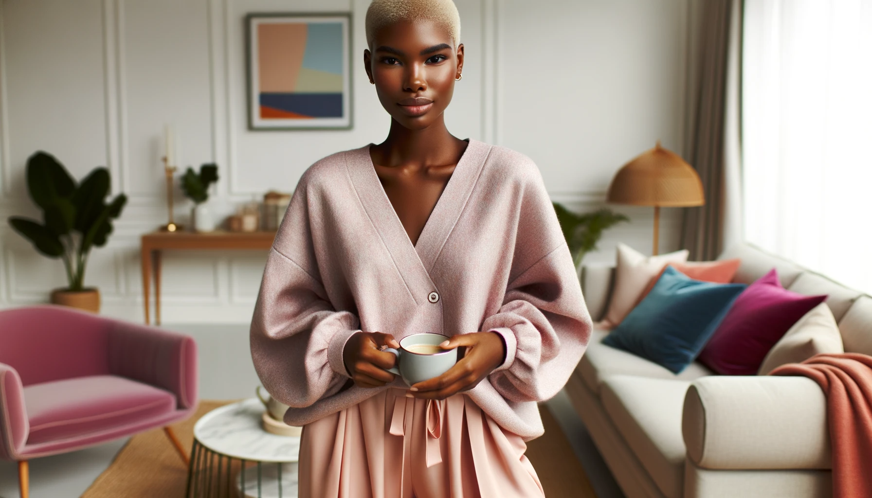 Woman relaxing in stylish pajama set